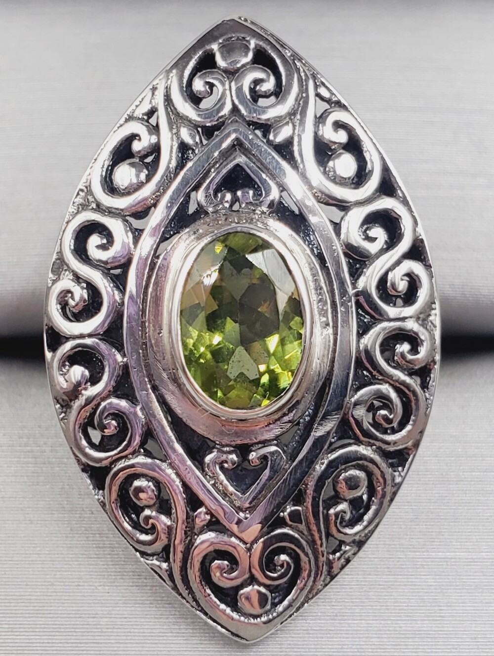 Sterling Silver Ornate Statement Ring with Genuine Peridot
